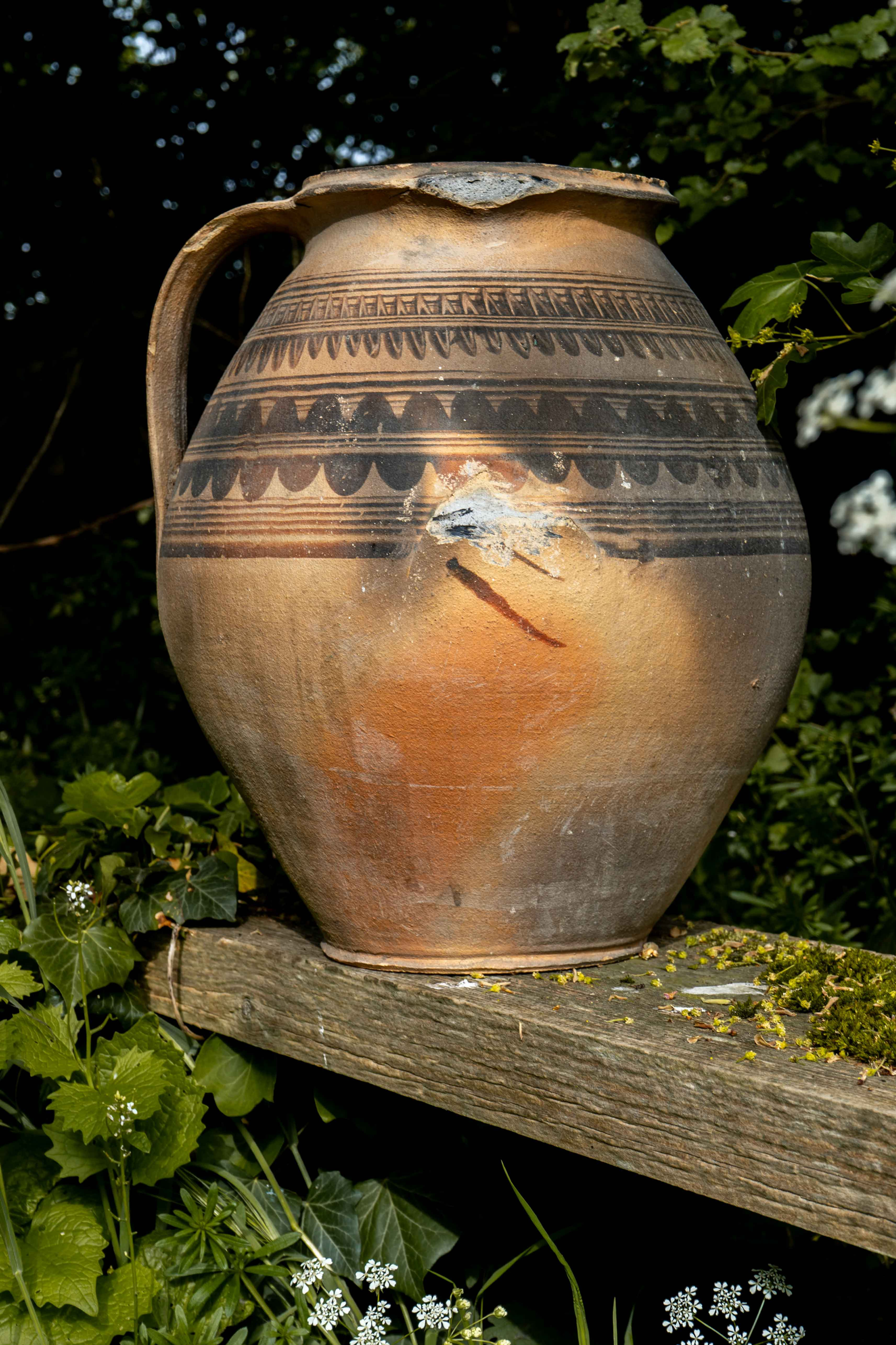Decorative Single Handle Earthenware Vessel