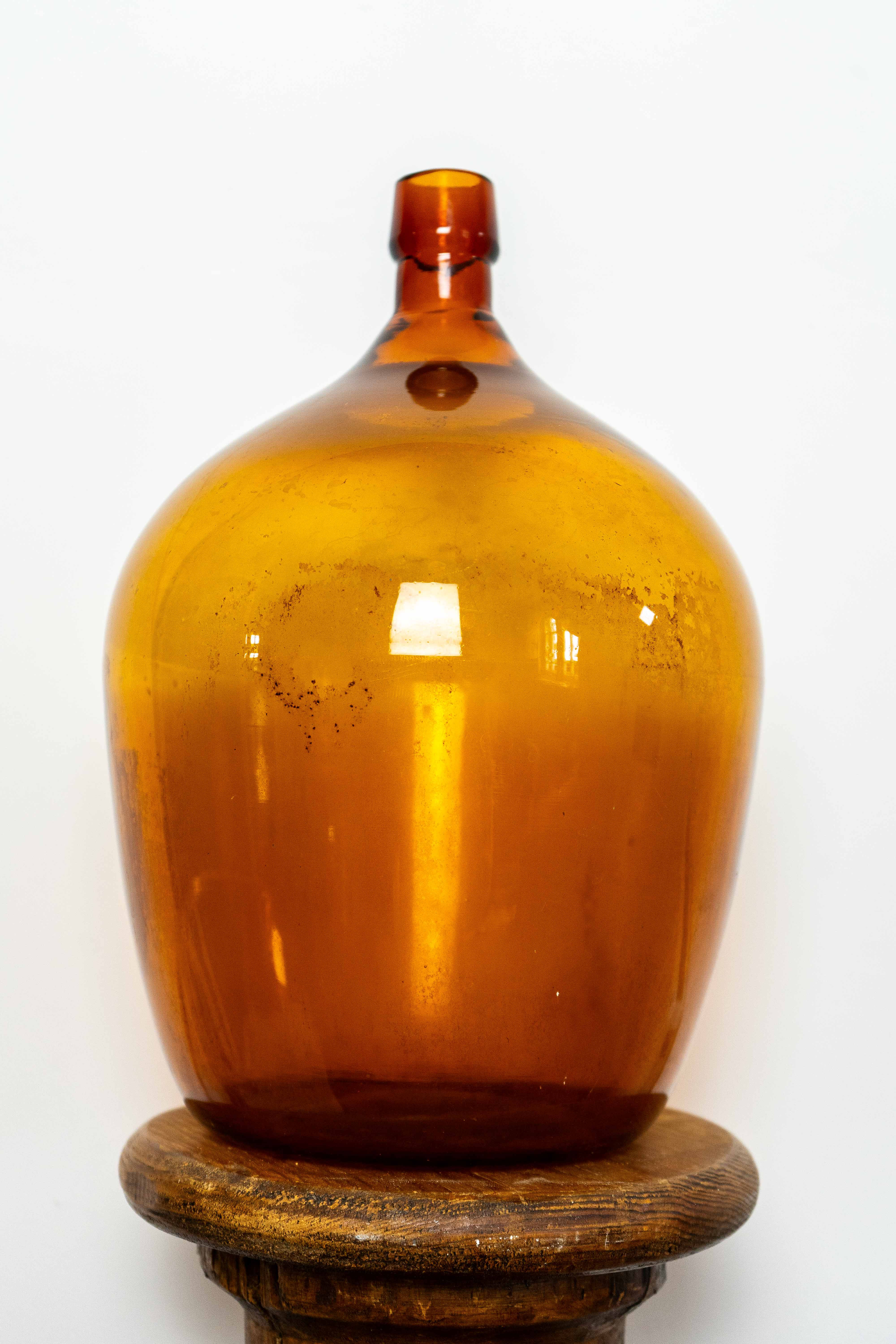 Hand-Blown Amber Glass Demijohn