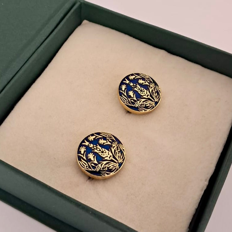 Blue flower enamel cufflinks