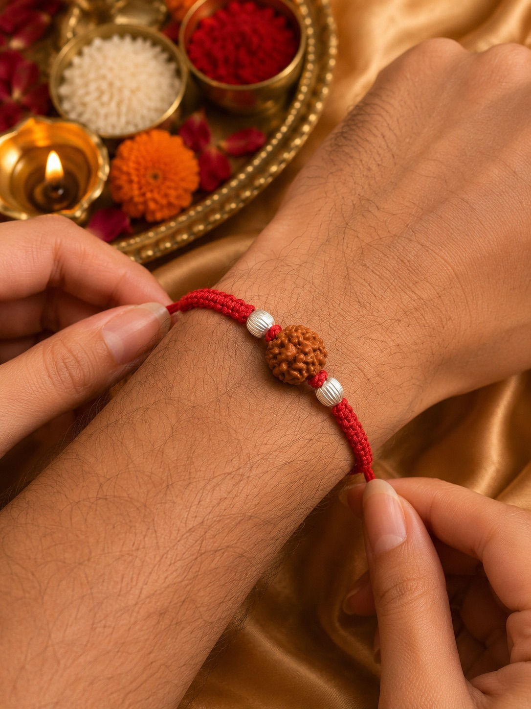 Rudraksh with silver sides rakhi 