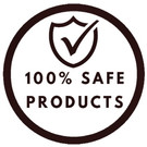 Circle with text 100% SAFE PRODUCTS, showing safety of products Omiosam Natural.