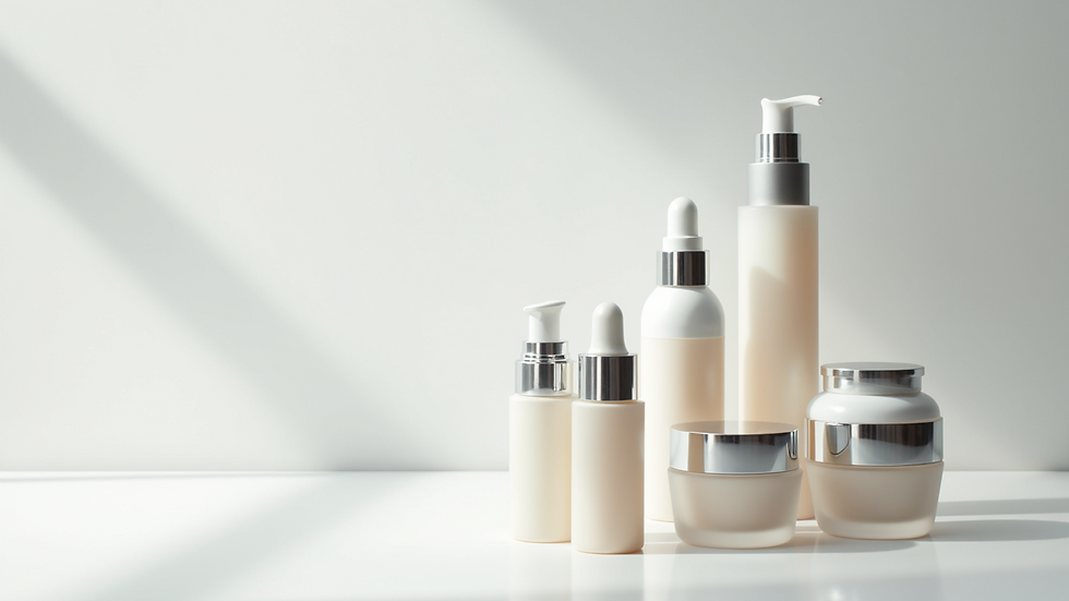 High angle view of skincare products arranged on a white surface