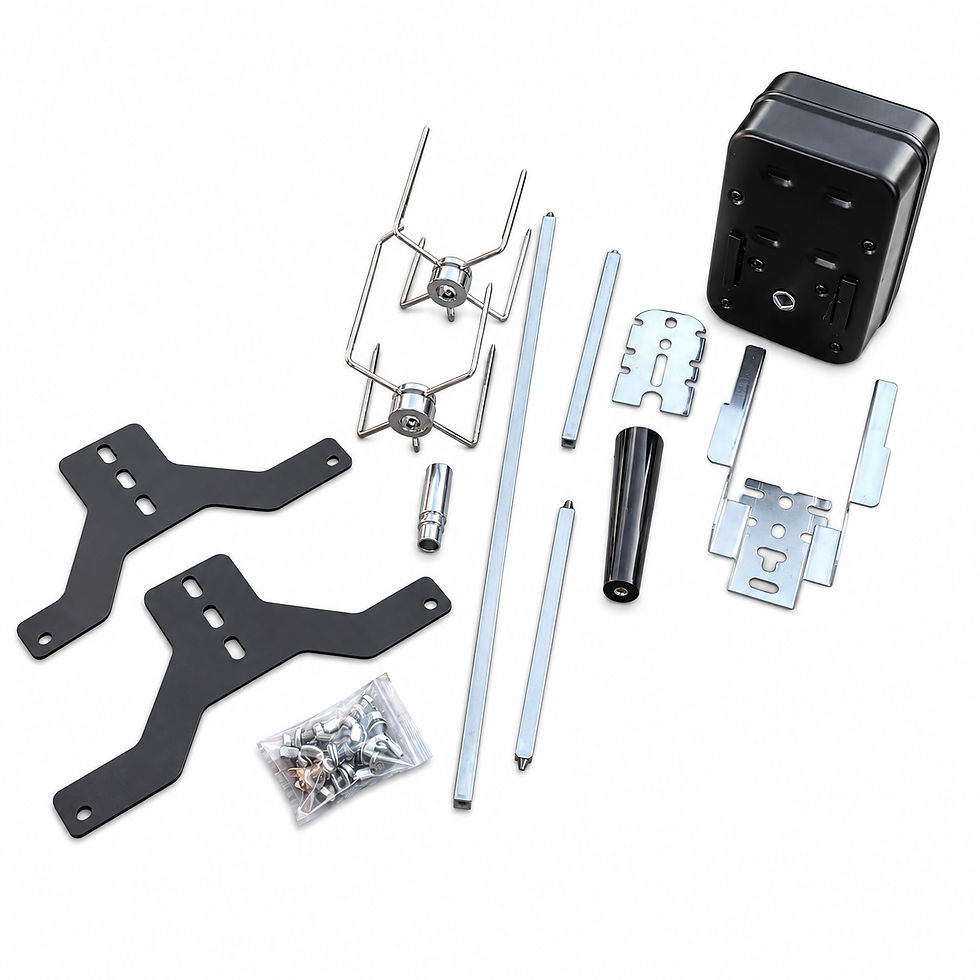 Thumbnail: FlatMate Spit Rotisserie Kit with motor, spit rod, forks and mounting brackets