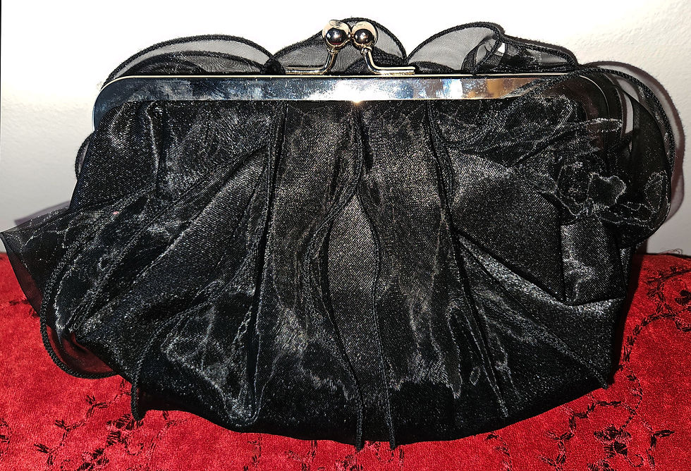 Thumbnail: Vintage Japanese Handbag H1364 Black Purse with Sheer Floral Overlay
