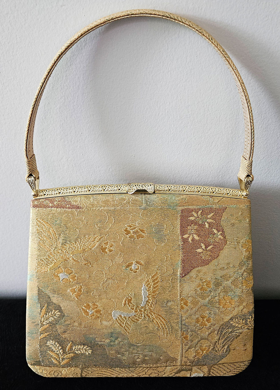 Thumbnail: Vintage Japanese Gold Brocade Silk Fabric Hand Bag H2259 Purse