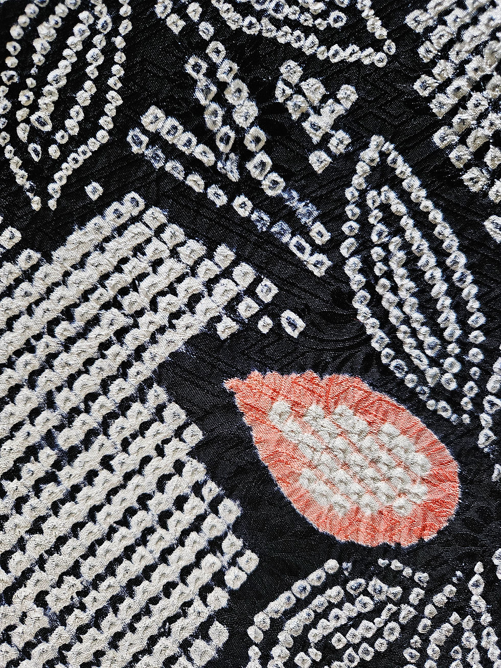 Thumbnail: Japanese Kimono Scarf S5982 - Skinny Shibori Dyed Silk Black* and White Kanoko