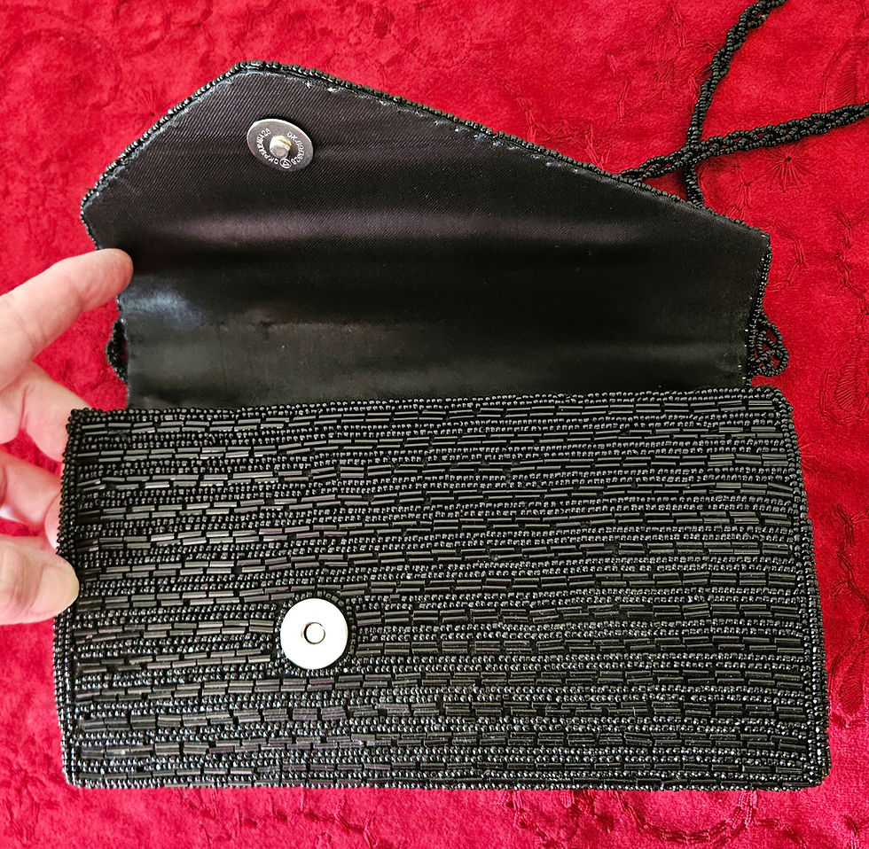 Thumbnail: Japanese Black Beaded Hand Bag H2074 Evening Bag Vintage