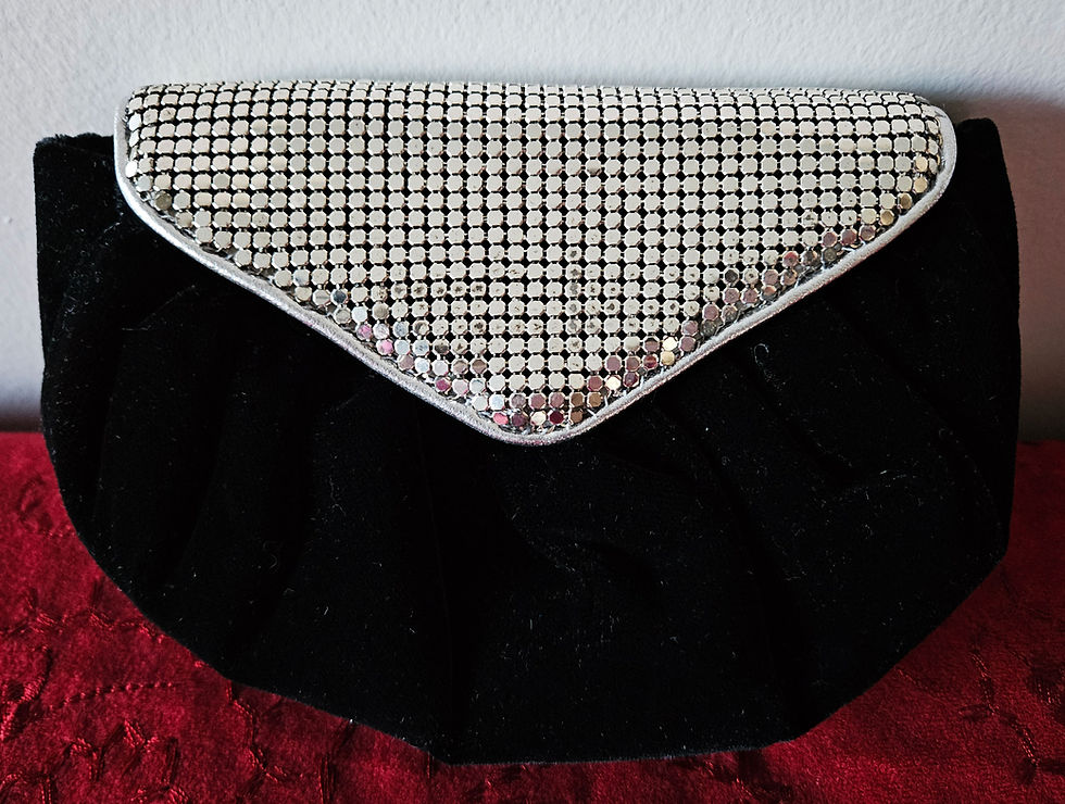 Thumbnail: Vintage Japanese Petite Black Velvet Hand Bag H1319 Purse with Chain