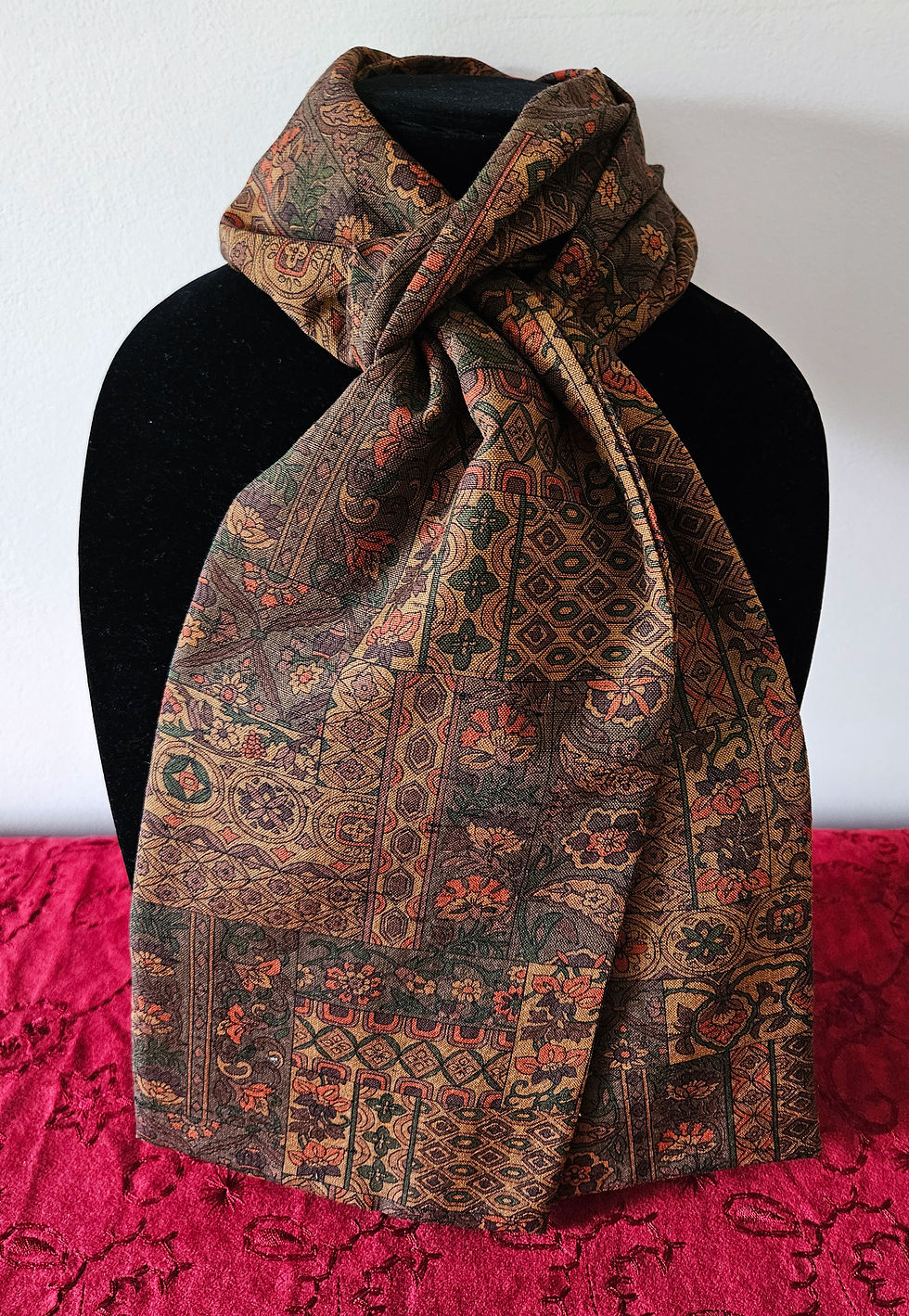 Japanese Kimono Scarf S3277 - Brown Sarasa Patterned Wool Blend