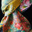 Thumbnail: Japanese Kimono Scarf S5180 - Lustrous Peachy Gold Silk Tropical Patterns