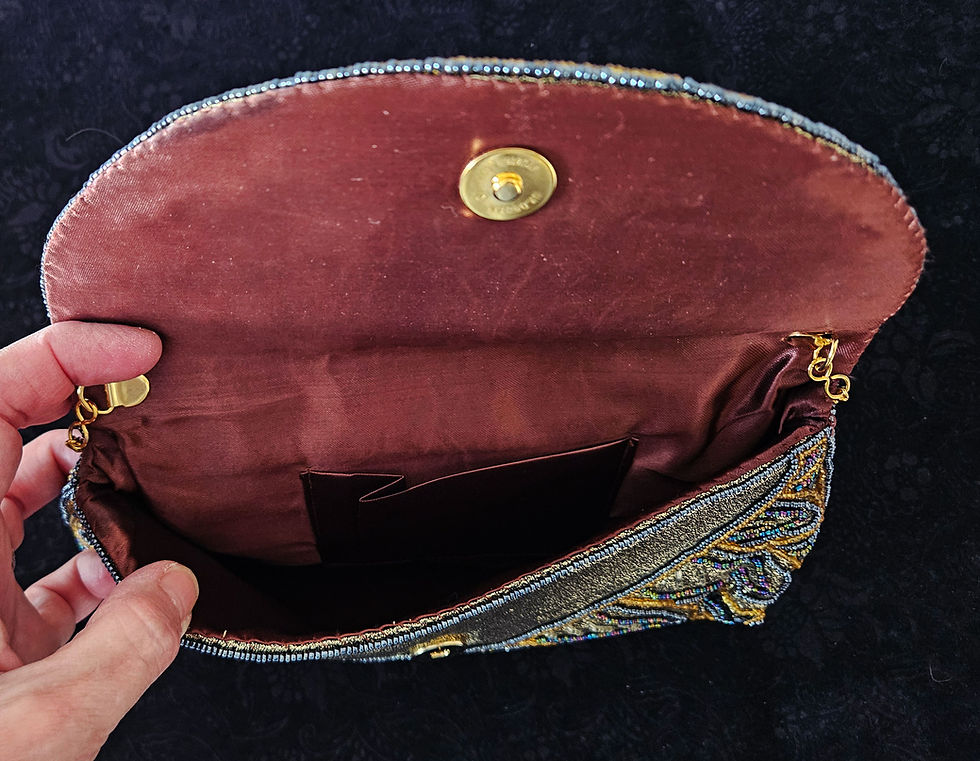 Thumbnail: Japanese Beaded Bronze and Black Hand Bag Evening Bag Vintage Clutch H2202