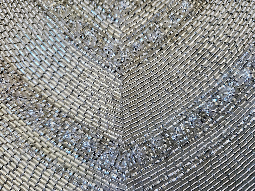 Thumbnail: Vintage Japanese Beaded Silver & Beige Hand Bag H2057 Evening Bag