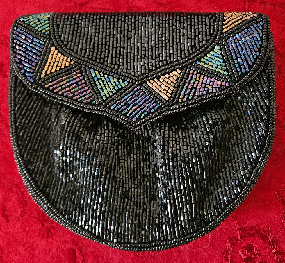 Thumbnail: Japanese Black Beaded Hand Bag H2201 Evening Bag Vintage Clutch & Cord