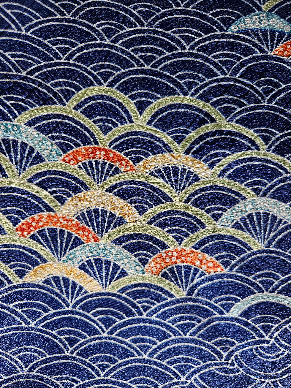 Thumbnail: Japanese Kimono Scarf S4319 - Royal Blue Poly with Waves