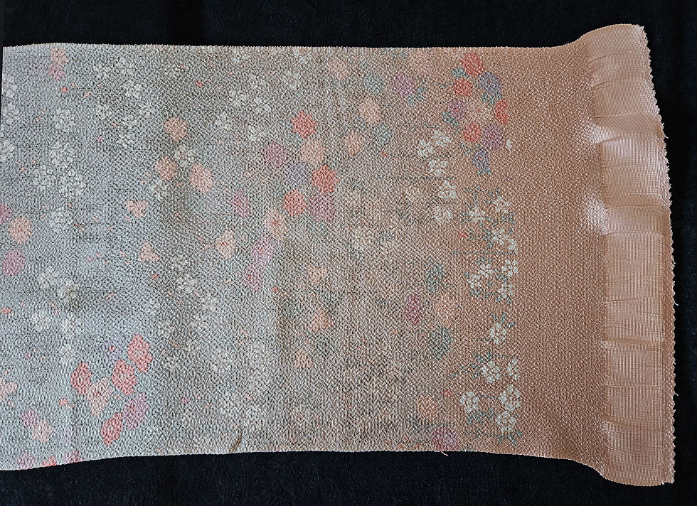 Thumbnail: Vintage Hand Dyed Silk Scarf: Japanese Kimono Obiage Peach and Sage Chirimen H20