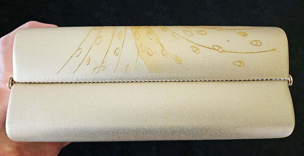 Thumbnail: Japanese Embossed Vinyl Fabric Handbag H2354 - Gold Abstract Pattern Frame Purse