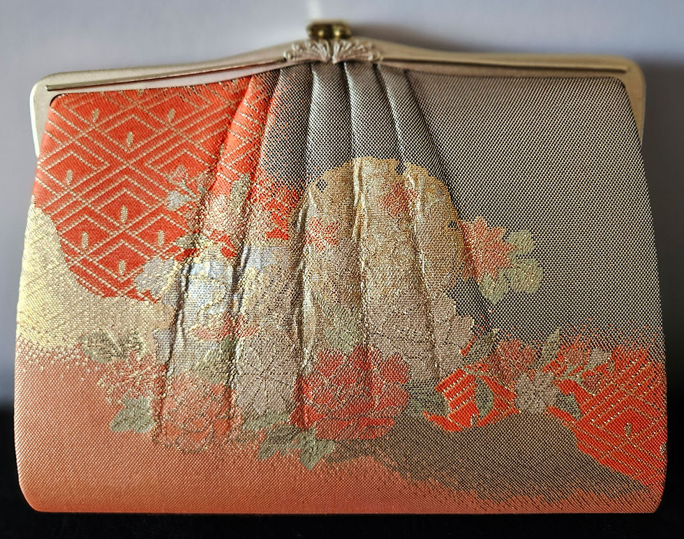Thumbnail: Vintage Japanese Orange and Dark Gold Silk Brocade Fabric Hand Bag H1277 Purse