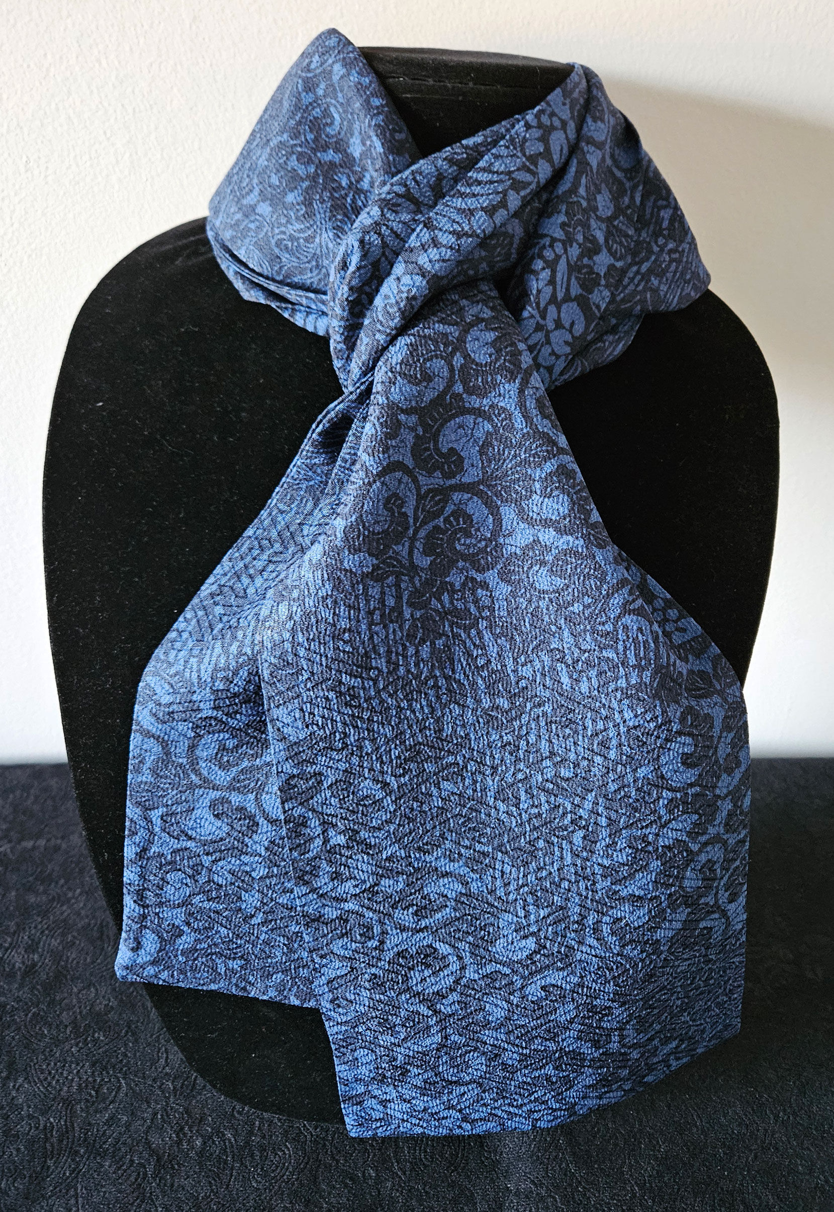 Japanese Kimono Scarf S3681 - Bright Blue Stencil Dyed Chirimen Silk