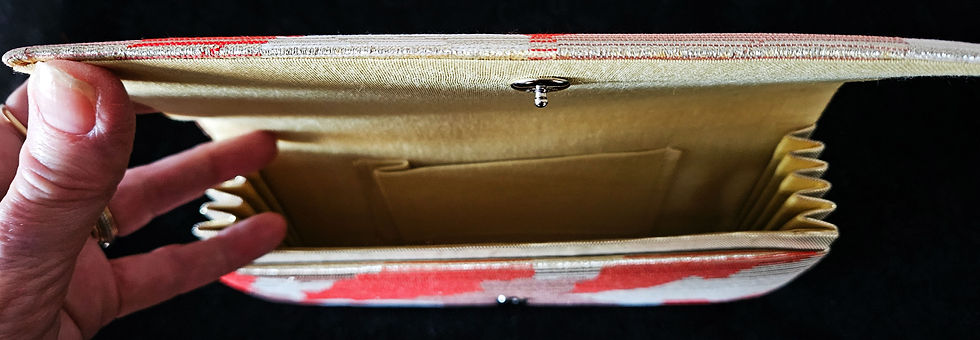 Thumbnail: Vintage Japanese Brocade Cloth Hand Bag H1860 - Orange and Gold Silk Purse Clutc