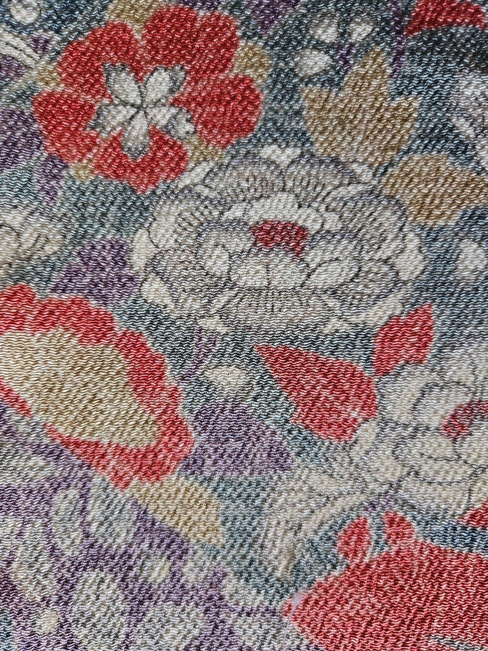 Thumbnail: Japanese Kimono Scarf S4826 - Skinny Style Salmon & Aqua Chirimen Silk
