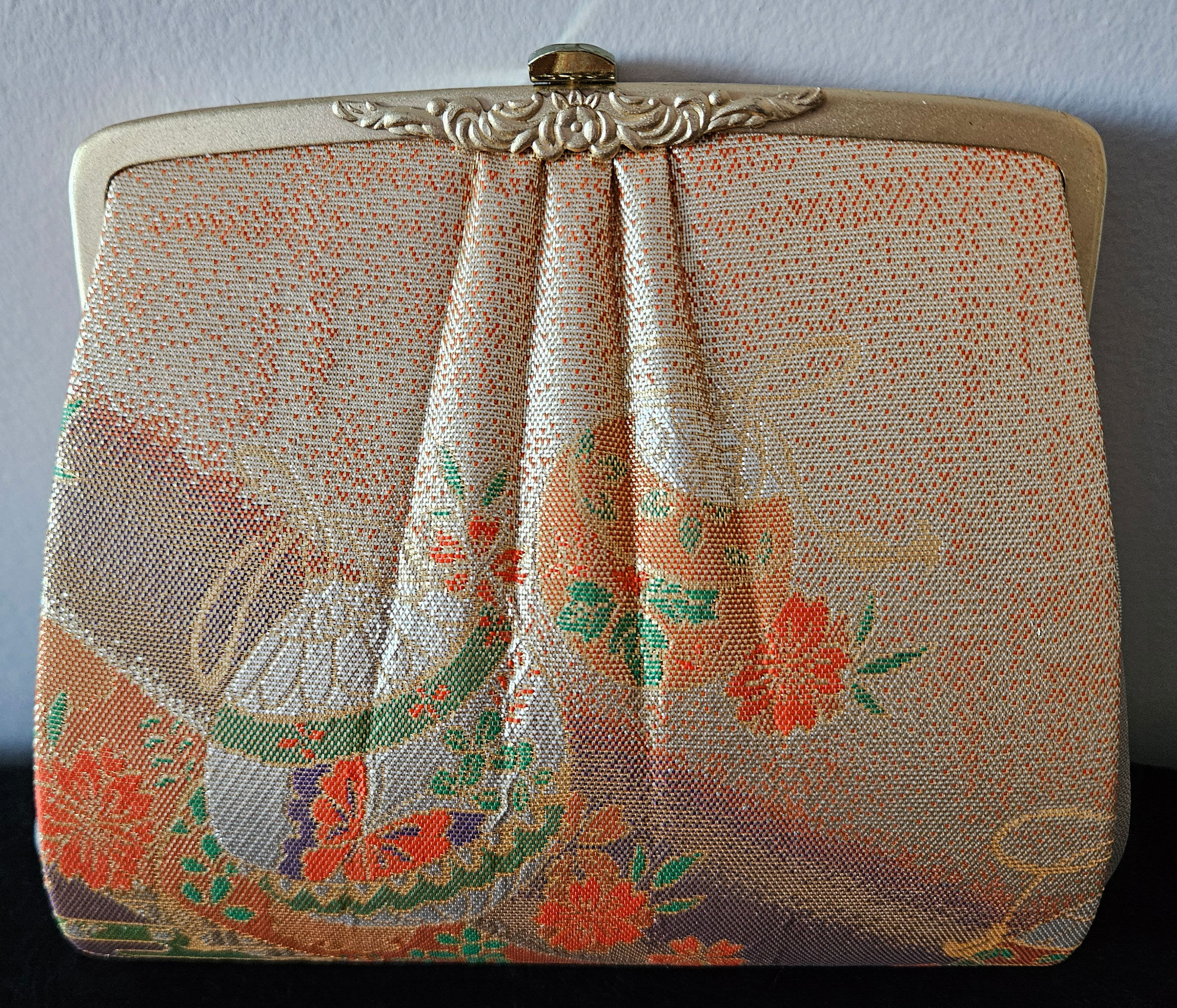 Vintage Japanese Silk Brocade Fabric Hand Bag H1852 Petite Purse Clutch