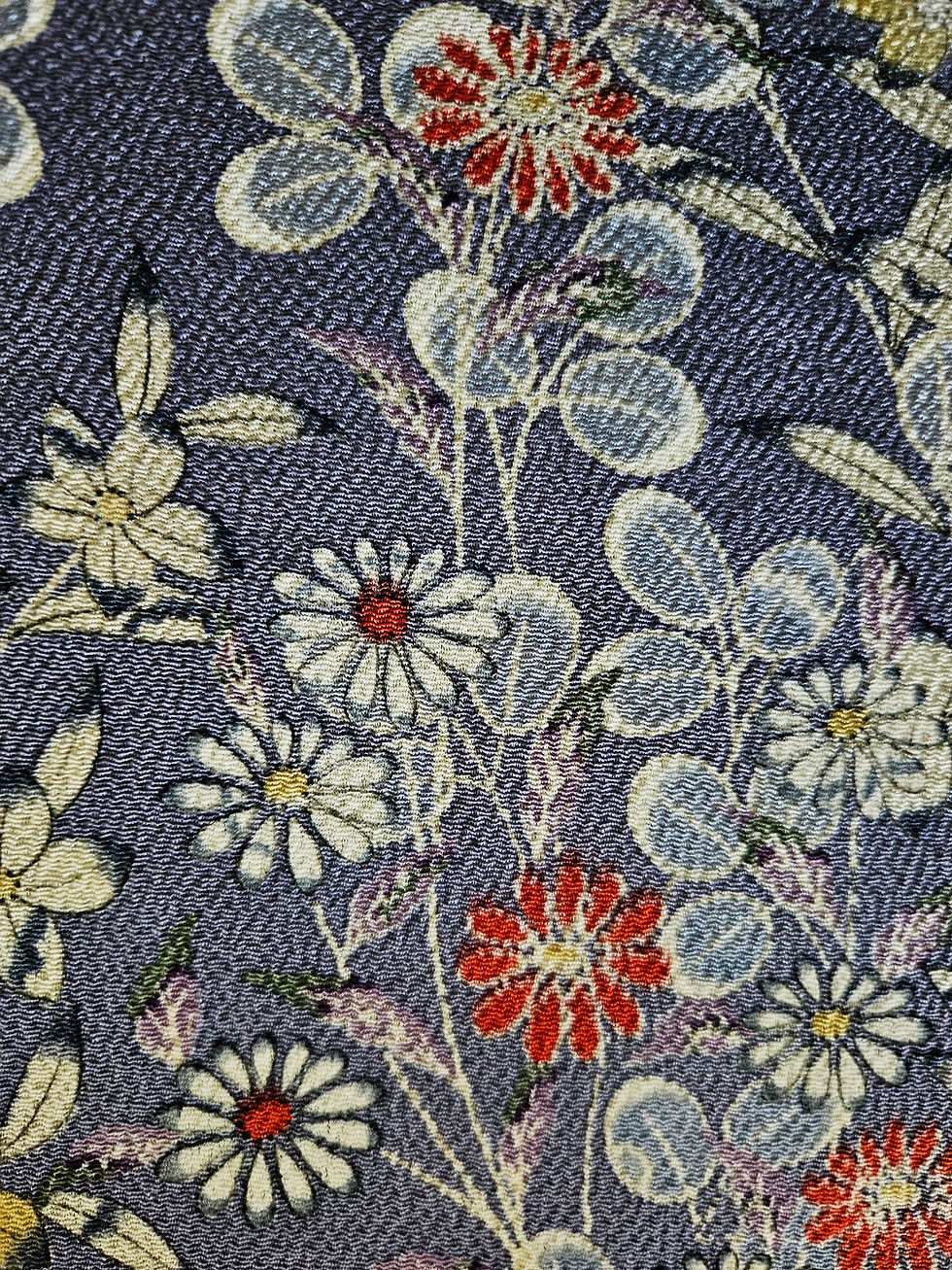Thumbnail: Japanese Kimono Scarf S5898 - Periwinkle Print Chirimen Silk Bush Clover