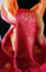 Thumbnail: Vintage Hand Dyed Silk Scarf: Japanese Kimono Obiage Berry and Orange H2088