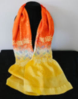 Vintage Silk Shibori Scarf - Japanese Kimono Obiage, Orange & Gold H2223