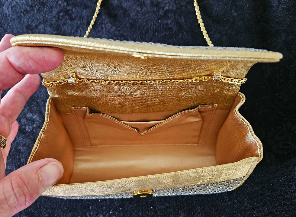 Thumbnail: Vintage Japanese Petite Rhinestone Gold HandBag H1434 Purse