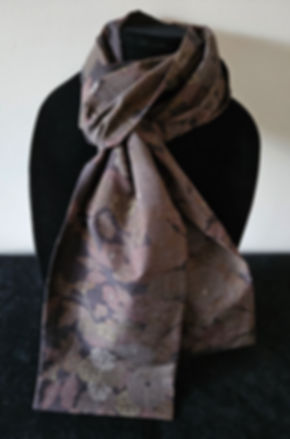 Japanese Kimono Scarf S5280 - Brown Abstract Floral Silk Tsumugi
