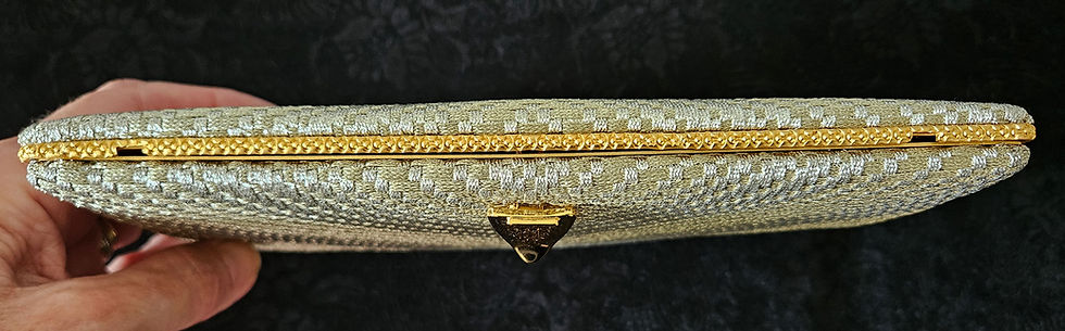Thumbnail: Vintage Japanese Gold Brocade Silk Fabric Hand Bag H2261 Purse Clutch Top Handle