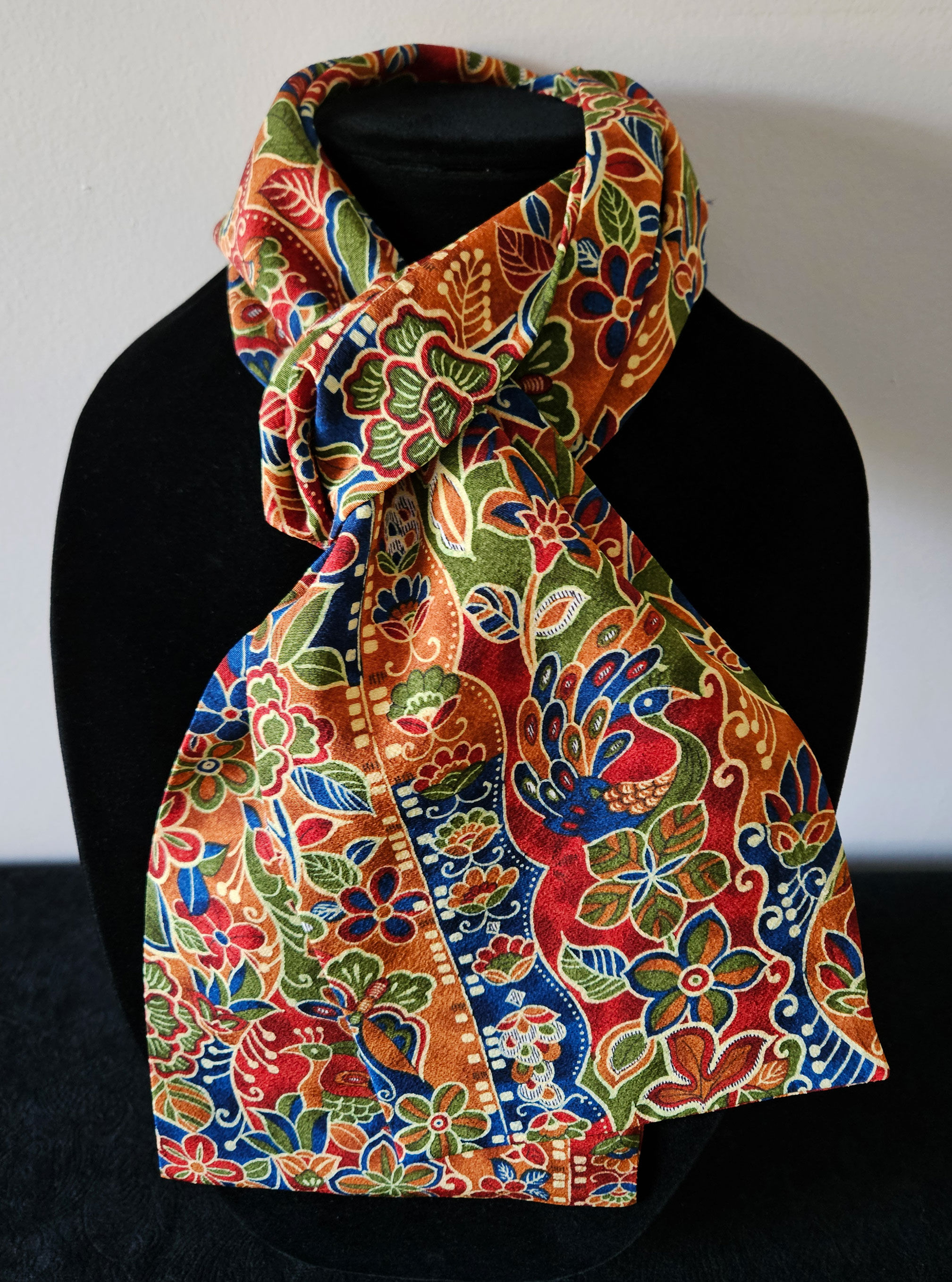 Japanese Silk Kimono Scarf S5068 - Smooth Chirimen Silk Folk Patterns