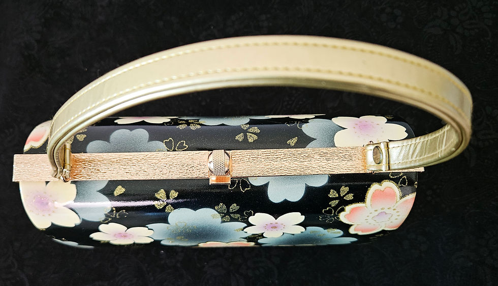 Thumbnail: Japanese Vinyl Fabric Floral Handbag H2340 - Black with Cherry Blossoms Dressy B