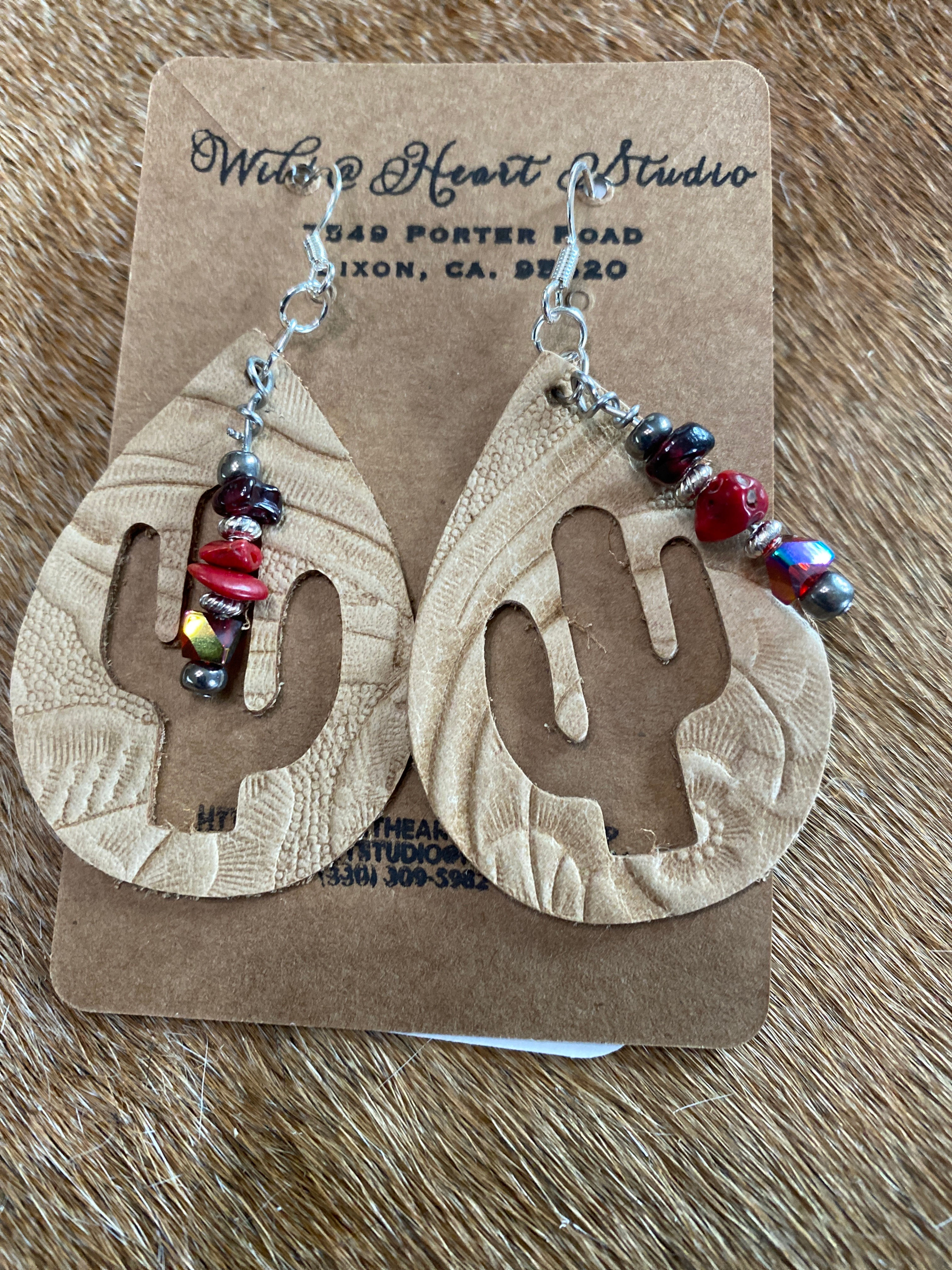 Earring- Red Bead w/ Cactus