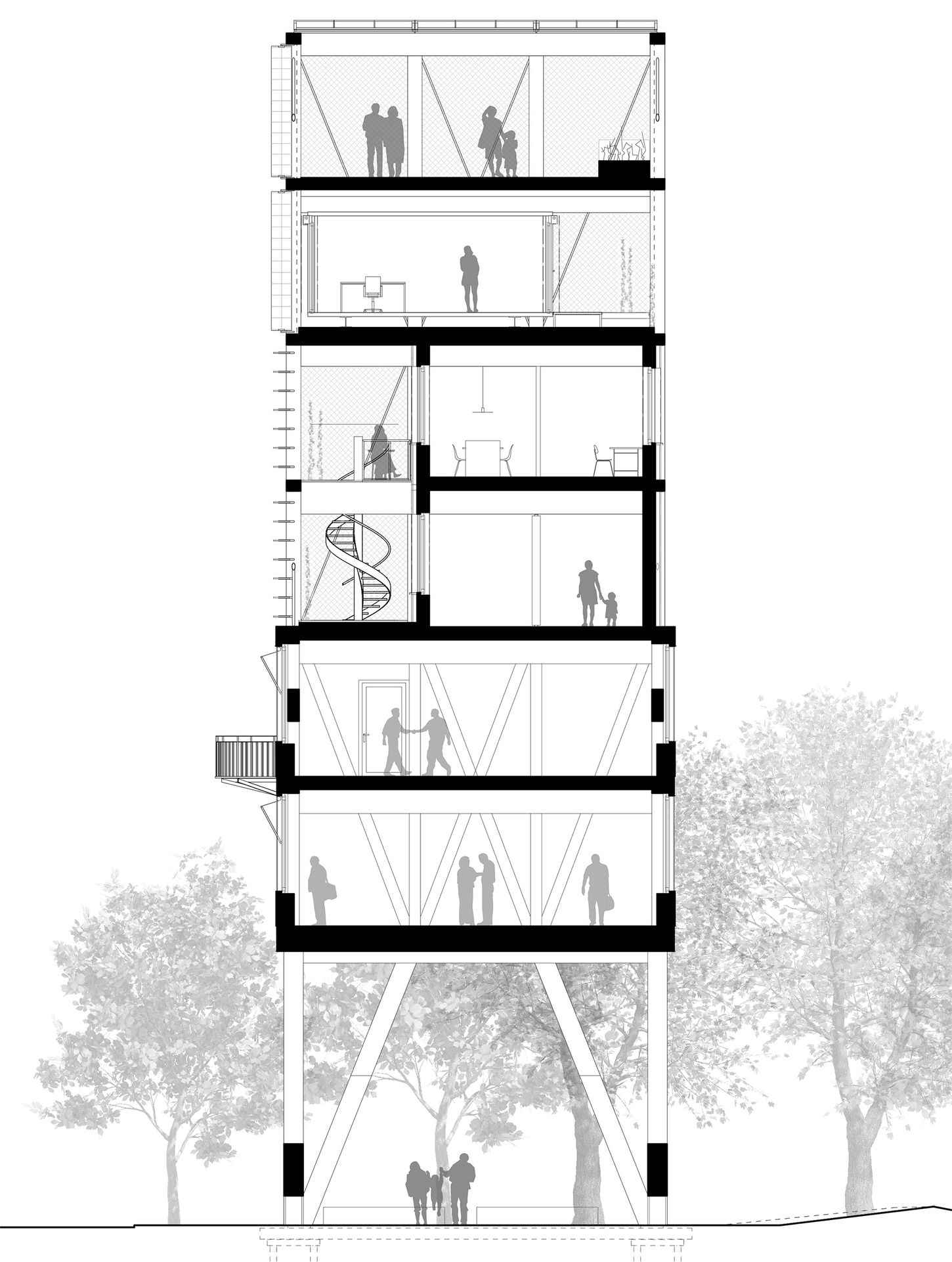 Querschnitt durch die 6 Geschosse des CircularTowers.