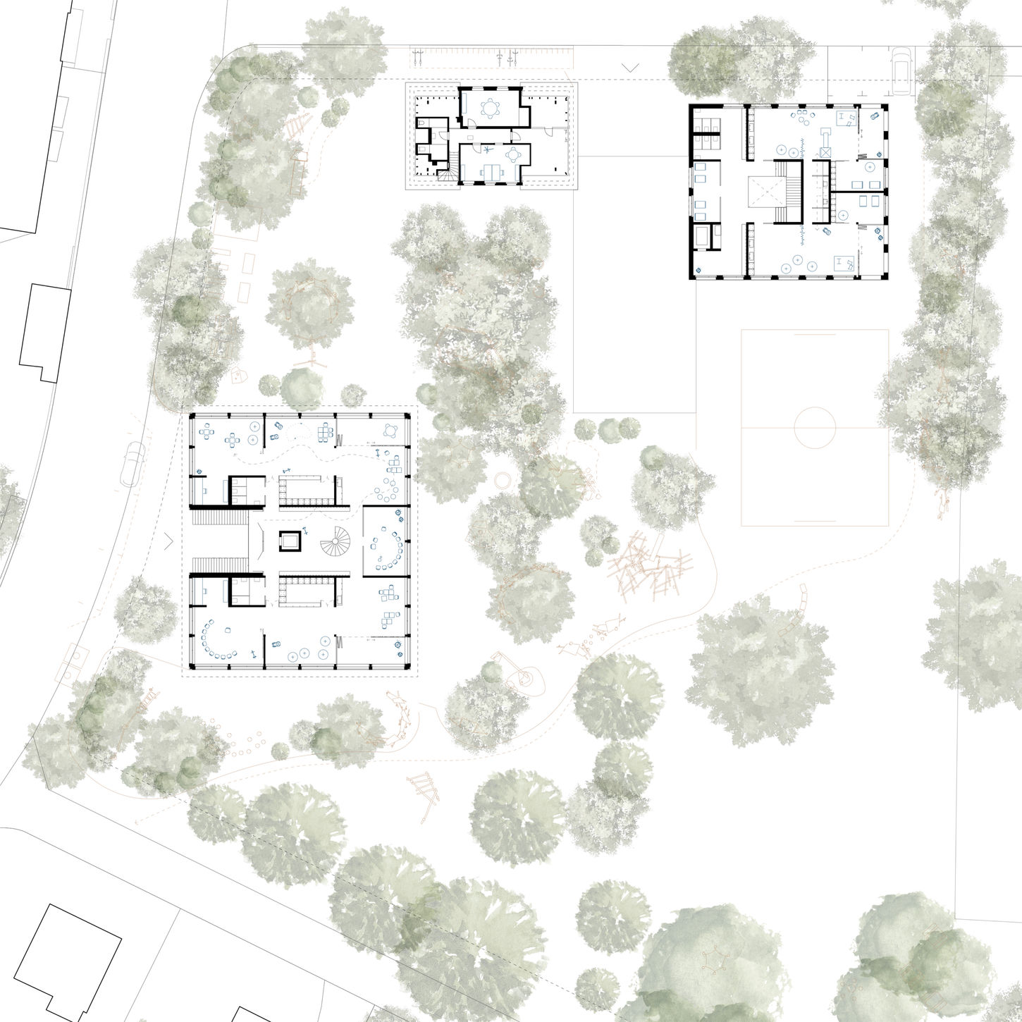 Grundriss 1.Obergeschoss mit Kindergarten, Hort und Tagesbetreuung