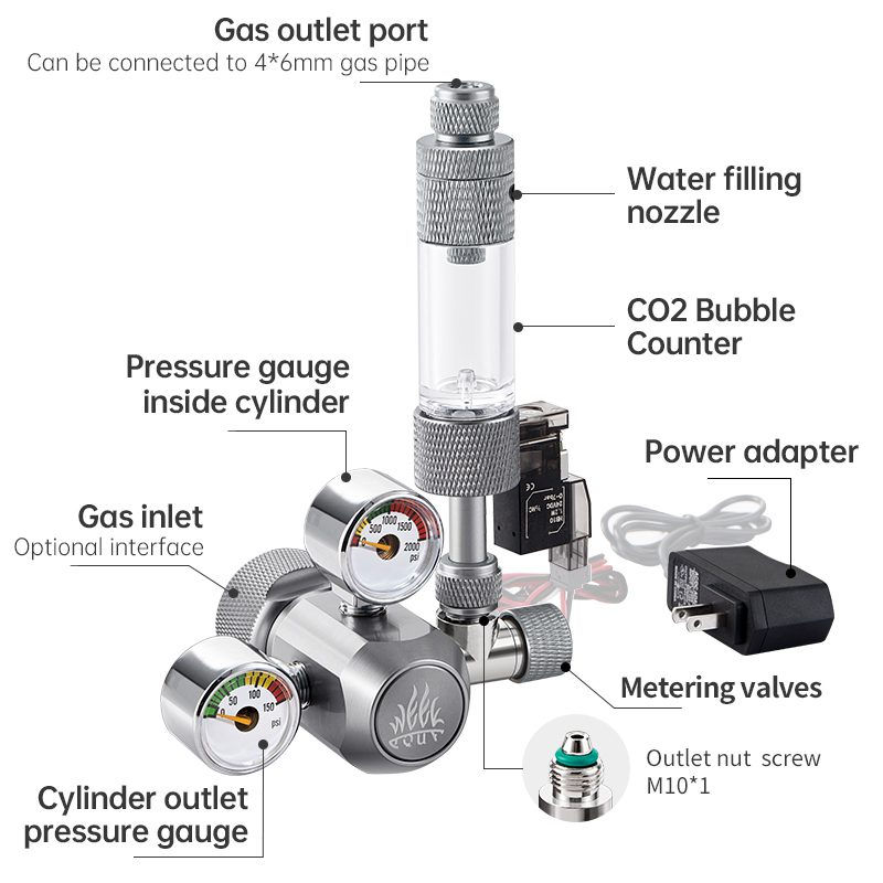 Week Aqua CO2-MV-D-S dual gauge CO2 regulator with solenoid for planted aquariums UAE