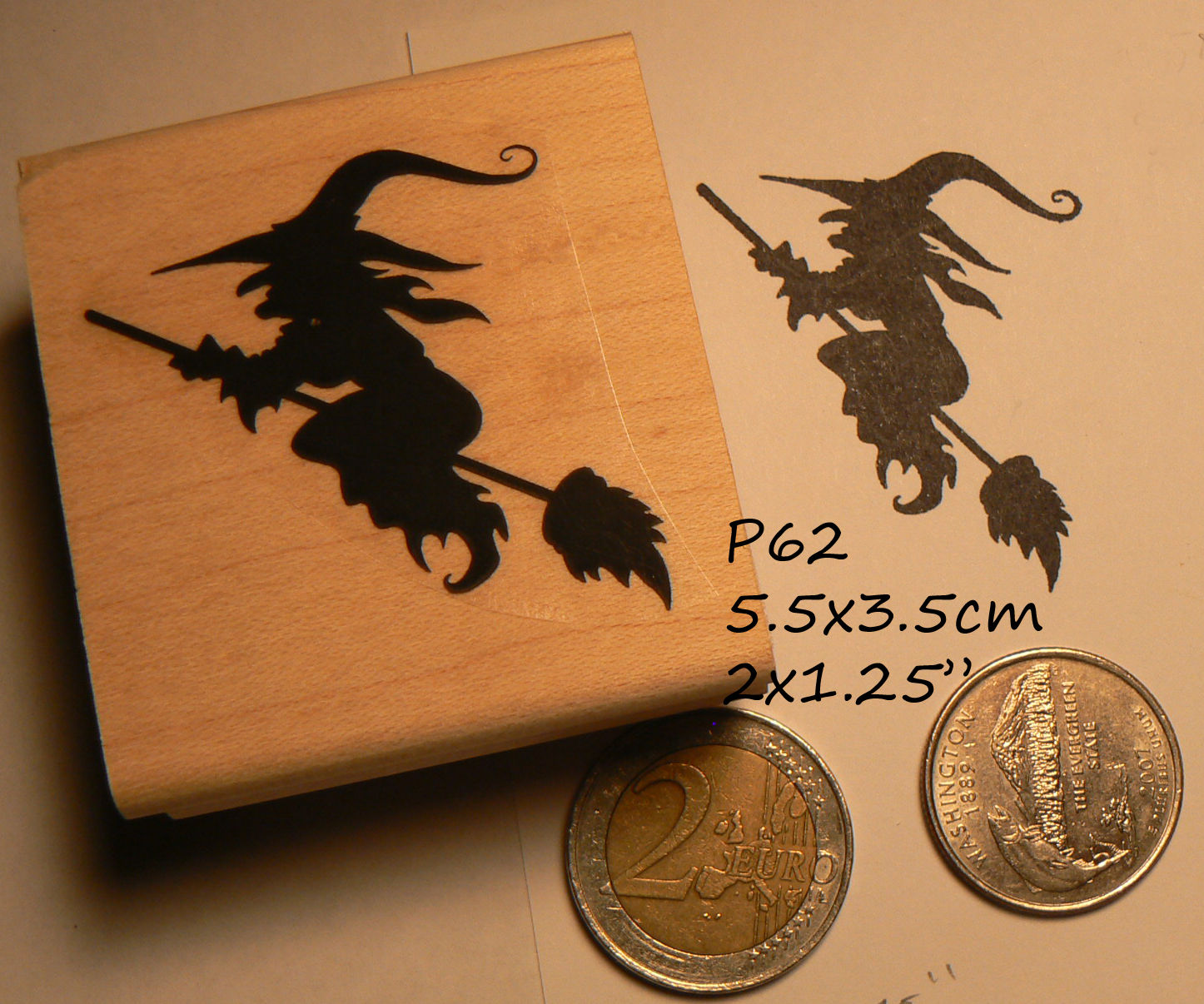 P60 Witch on Broom Stick Silhouette Rubber Stamp
