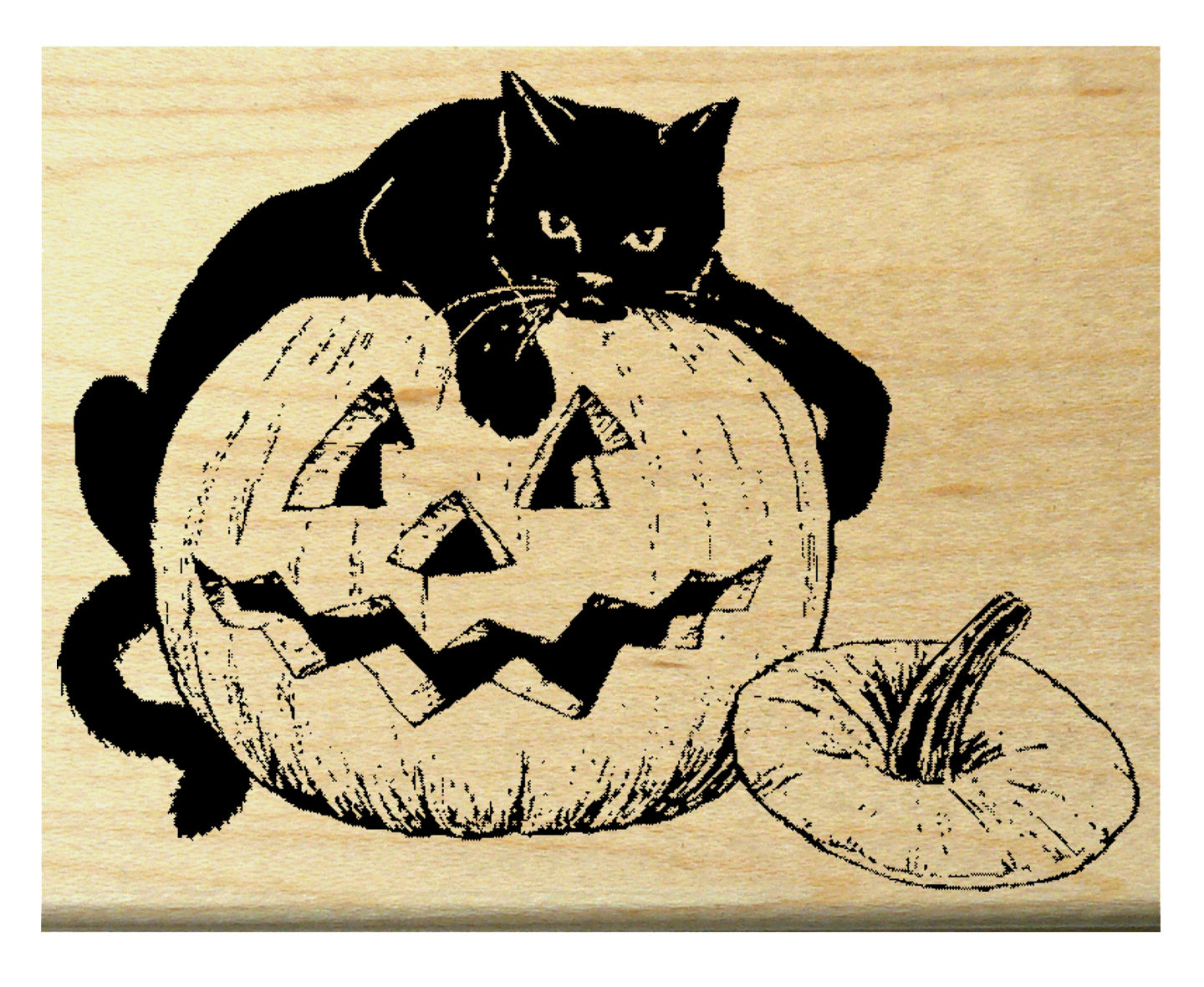 P17 Cat on Pumpkin Halloween Rubber Stamp