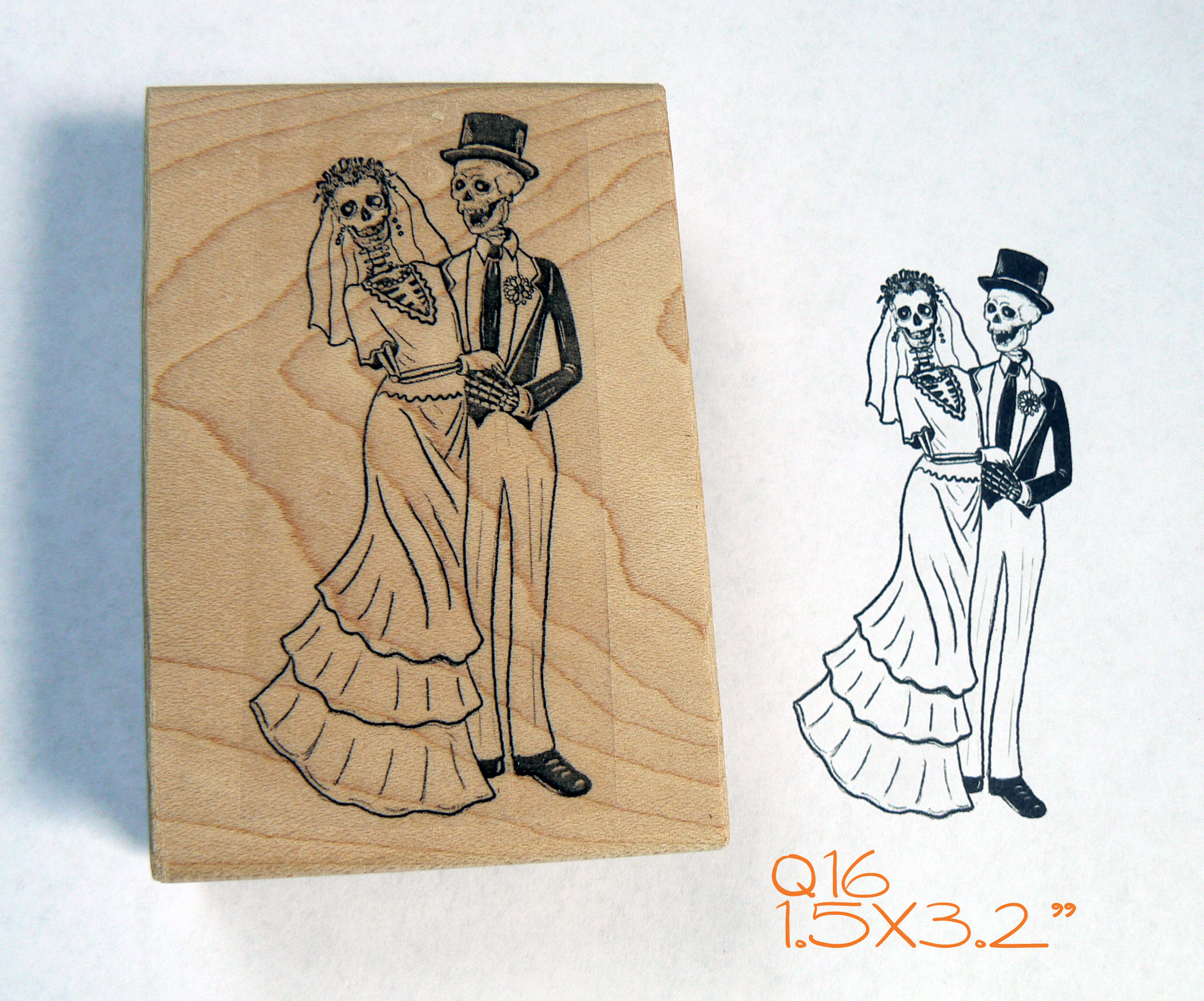 Q16 Skeleton Wedding Couple Rubber Stamp