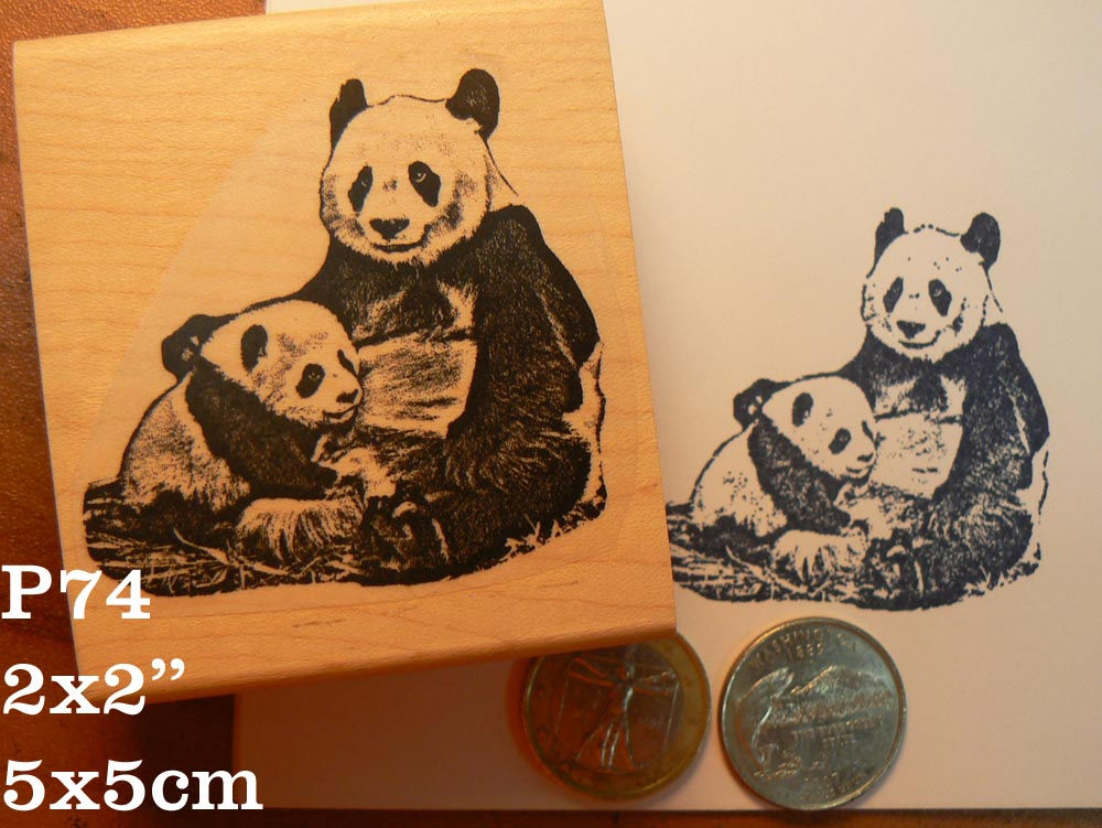 P74 Panda Bears Rubber Stamp