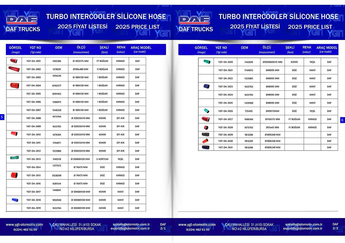 Ygt Otomotiv turbo silikon hortum katoloğu
