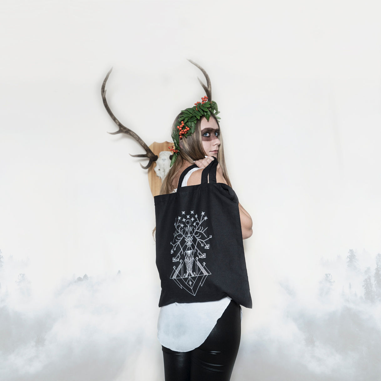 black deer tote bag