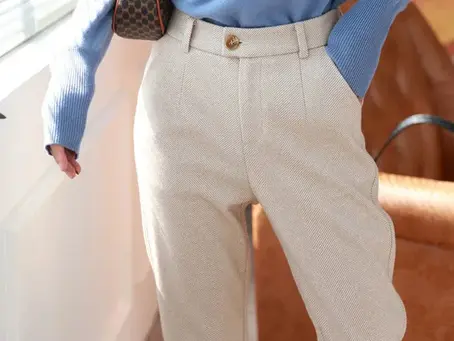 Calça Feminina De Lã Outono, Inverno Cintura Alta Casual
