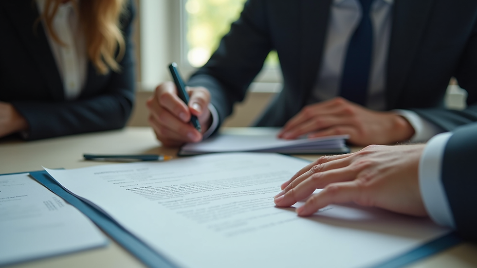 Eye-level view of a legal consultant explaining documents to a client