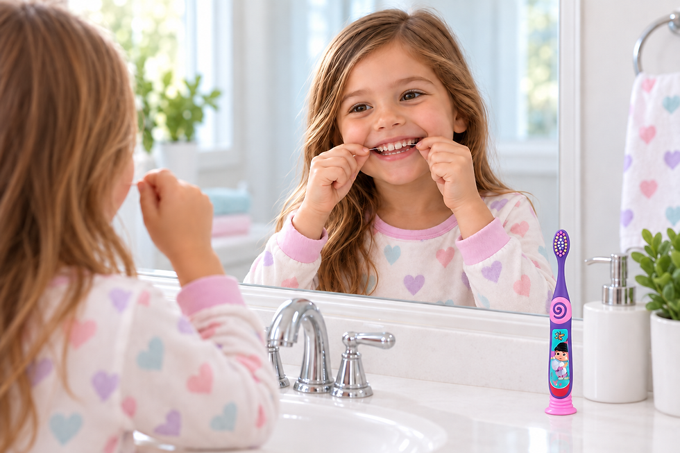O fio dental complementa a escovação e ajuda a manter o sorriso infantil saudável.