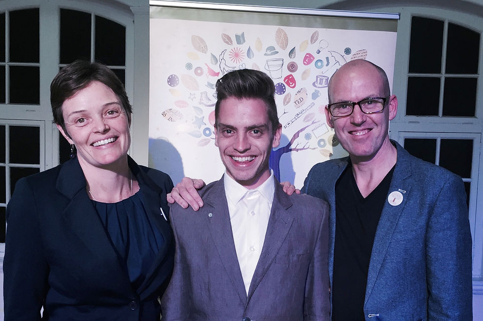Imbewu Trust co-founders Samantha de Romijn and Paul Griffiths with 2015 winner Francois Joubert