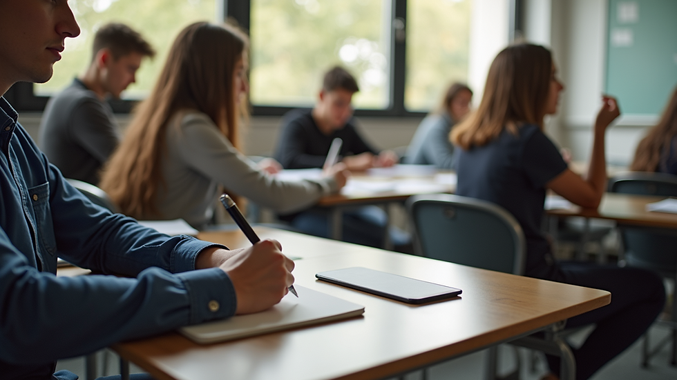 High angle view of a classroom with students engaged in personalized learning