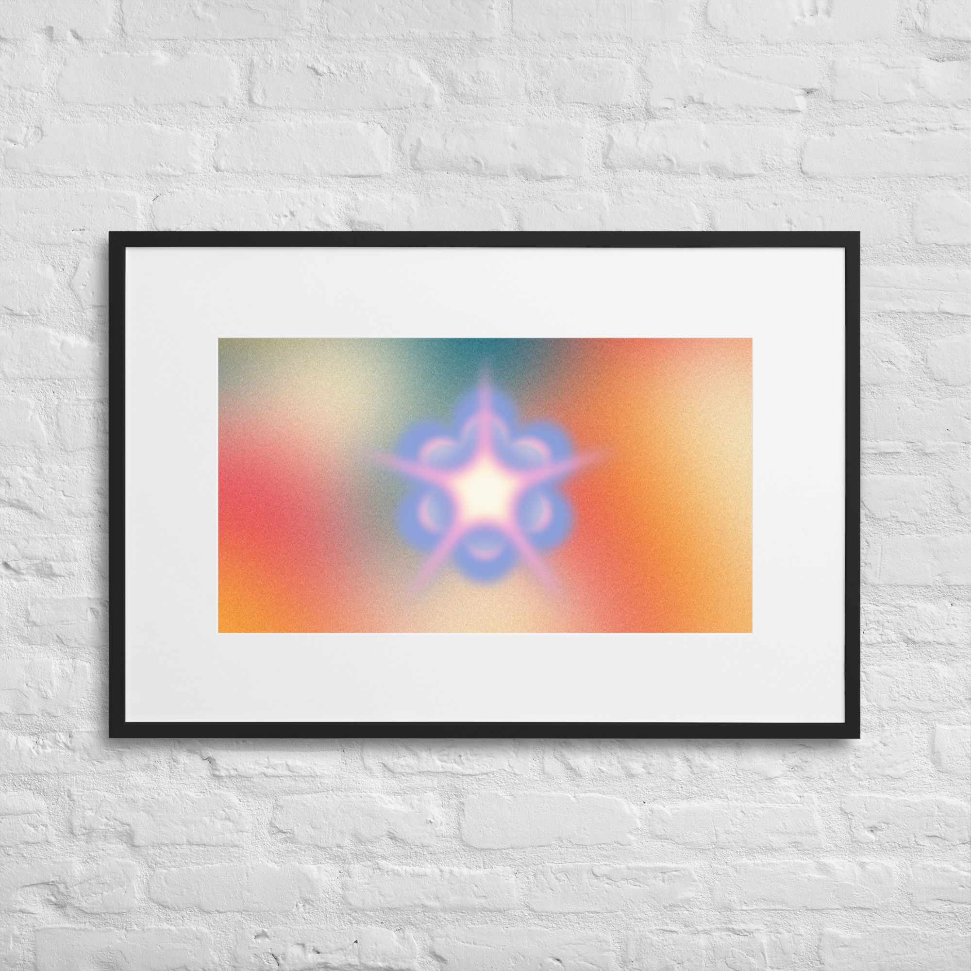 Ethereal Star Bloom Abstract Art Print - Framed Psychedelic Gradient Wall Decor