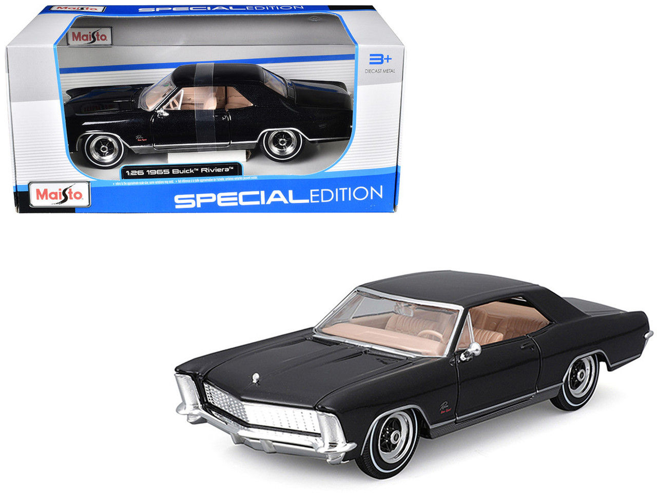 1965 BUICK RIVIERA GRAN SPORT BLACK 1/26 DIECAST CAR MODEL BY MAISTO 31214